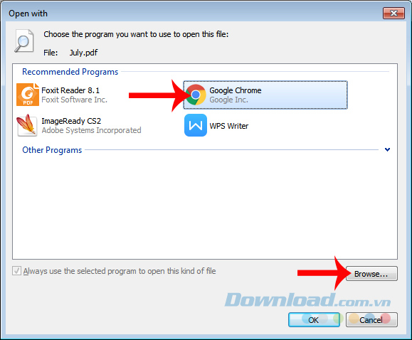 Chọn Chrome Chọn Google Chrome làm trình đọc PDF mới