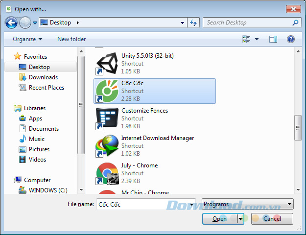 Open Chọn Cốc Cốc làm trình đọc file PDF
