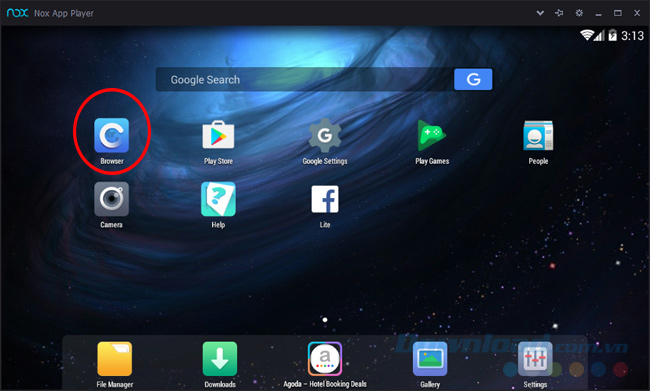 Trên danh sách ứng dụng mặc định của Nox, nhấn Browser