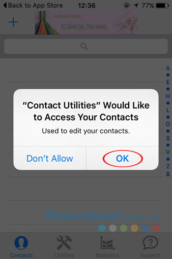 Cấp quyền truy cập danh bạ