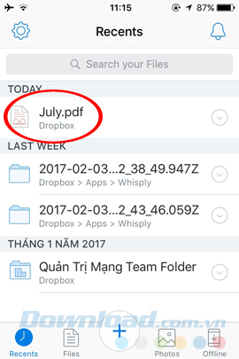 Truy cập Dropbox