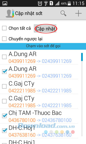 Cập nhật số điện thoại