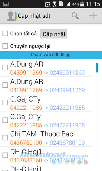Giao diện chính của Update Phone Code