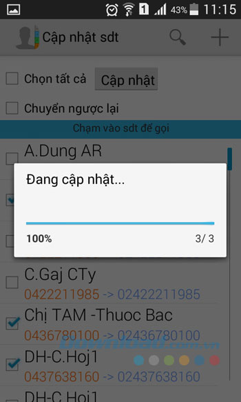 Quá trình cập nhật số điện thoại