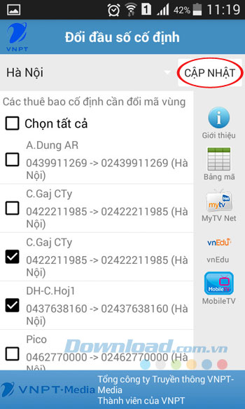 Cập nhật danh bạ