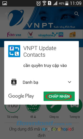Chấp nhận cài đặt VNPT Update Contact