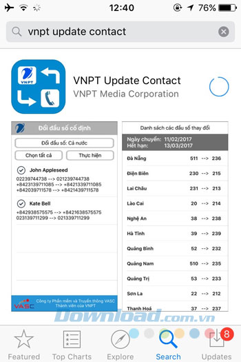 Quá trình cài đặt VNPT Update Contact