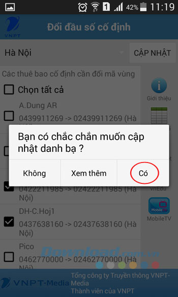 Xác nhận cập nhật