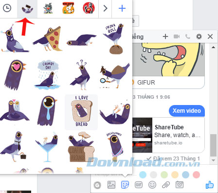 Sử dụng Sticker Bồ câu thành phố