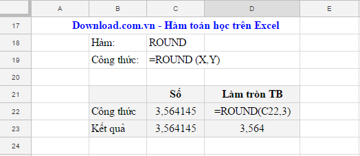 Hàm làm tròn tới n số thập phân ROUND trên Excel