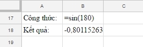 Công thức hàm SIN trong Excel