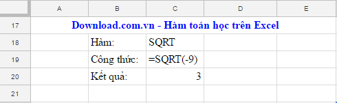 Hàm tính căn bậc 2 của một số SQRT trên Excel
