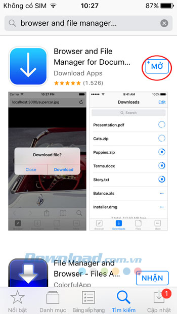 Mở Browser and File Manager for Documents