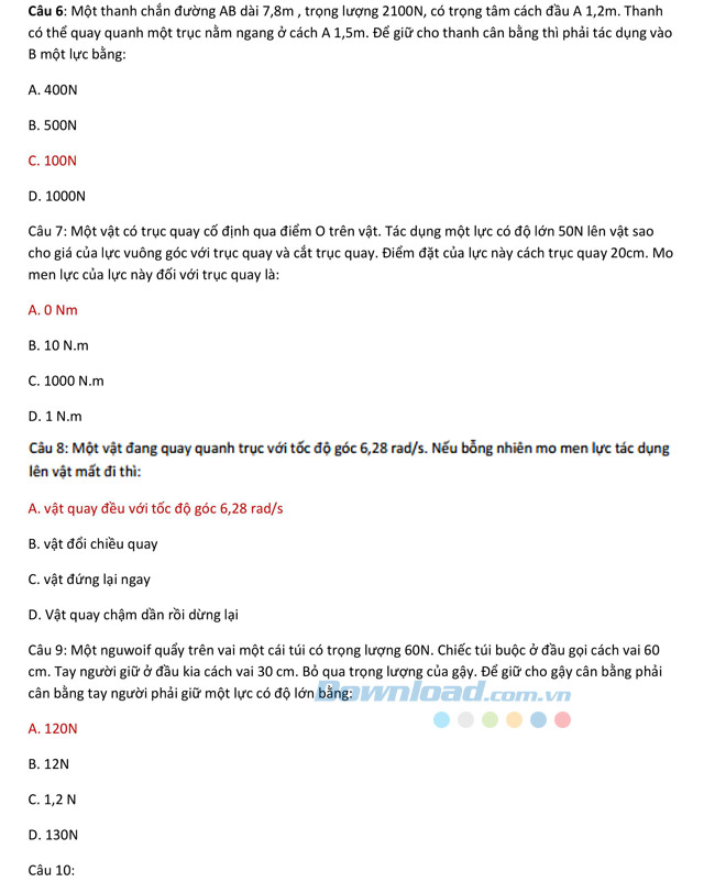 Đề thi Violympic Vật Lý lớp 10 vòng 7