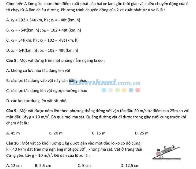 Đề thi Violympic Vật Lý lớp 10 vòng 7