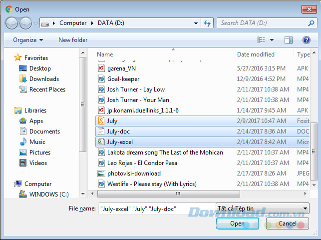 Chọn nhiều file Chọn nhiều file