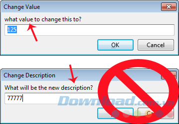 Chọn mục Value Chọn mục Value