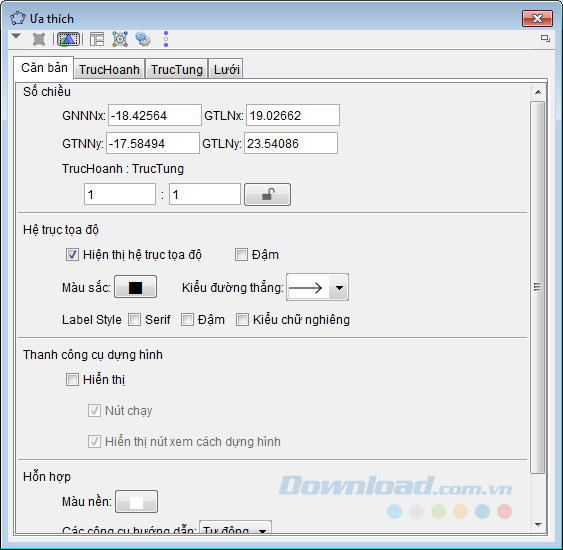 Đổi ngôn ngữ Geogebra