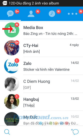 Giao diện chính Zalo