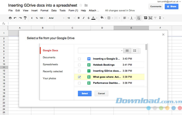 Chèn bảng tính vào Docs và ngược lại Chèn bảng tính vào Docs và ngược lại