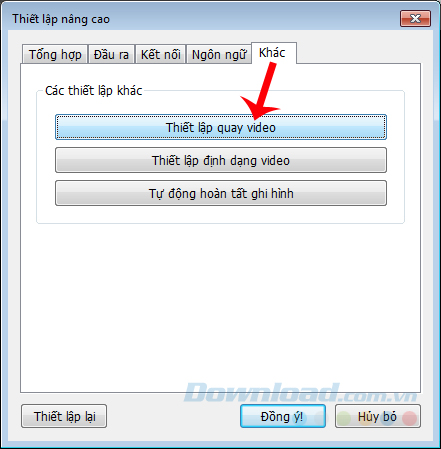 Thiết lập quay video Thiết lập quay video