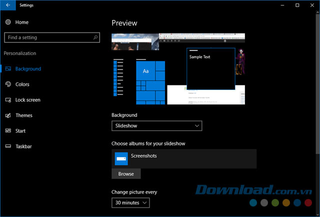 Thiết lập hình nền kiểu slideshow trên Win 10 Thiết lập hình nền kiểu slideshow trên Win 10