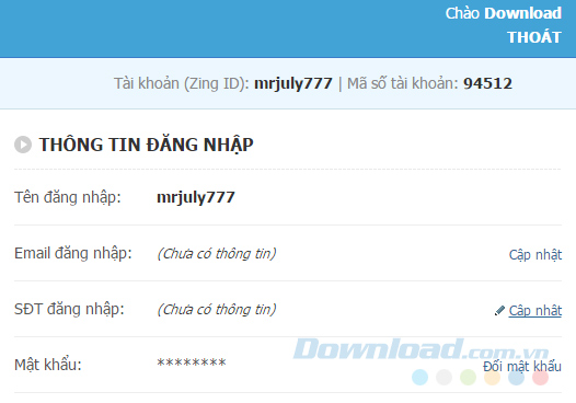 Cập nhật thành công Cập nhật thành công