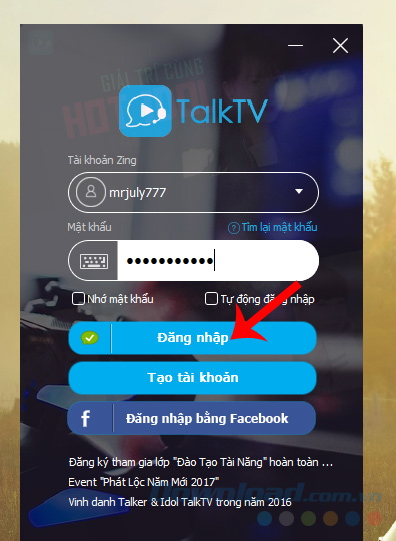 Đăng nhập vào TalkTV Đăng nhập vào TalkTV