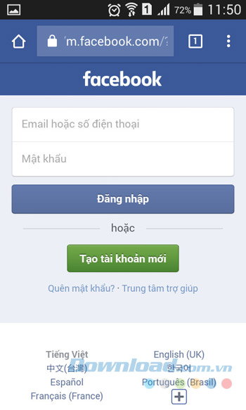 Đăng nhập Facebook trên trình duyệt