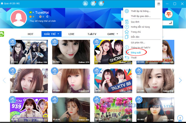 Đăng xuất TalkTV Đăng xuất TalkTV