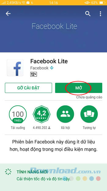 Mở Facebook Lite Mở Facebook Lite
