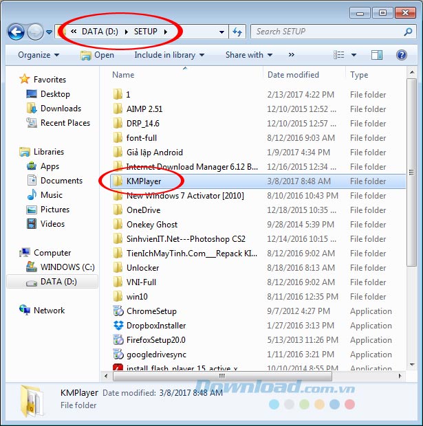 Truy cập thư mục cài đặt