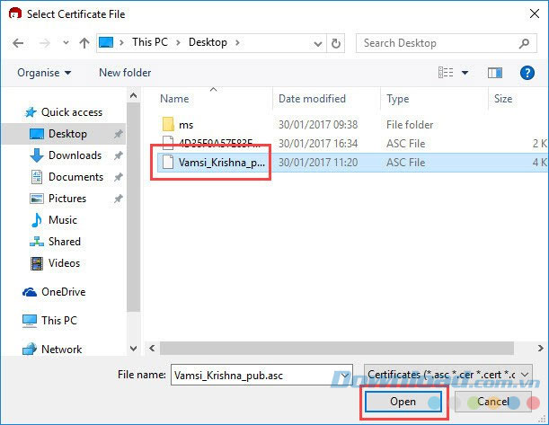 Chọn file chứng chỉ Chọn file chứng chỉ