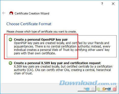 Tạo key pair mới Tạo key pair mới