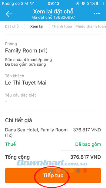 Thanh toán phòng khách sạn