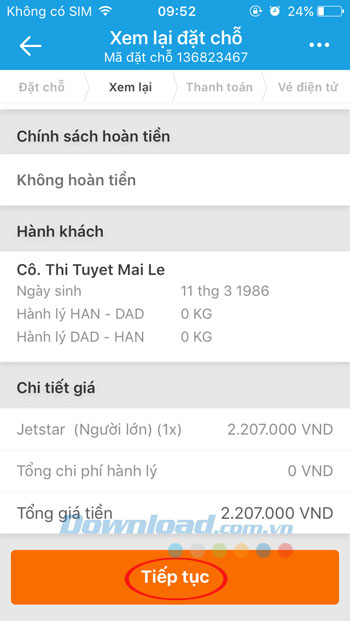 Tiếp tục thanh toán Tiếp tục thanh toán