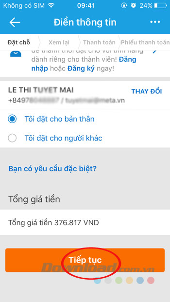 Tiếp tục đặt phòng