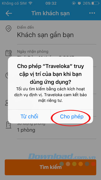 Cho phép Traveloka truy cập vị trí