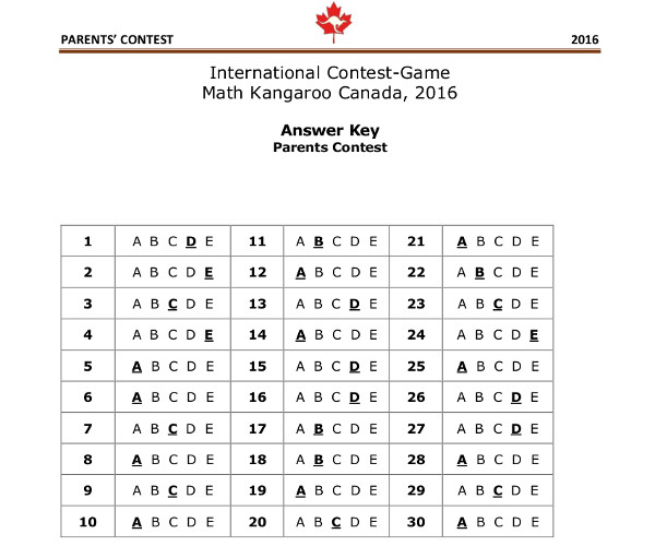 Đáp án Đề thi Toán Quốc tế Kangaroo năm 2016 - Đề khảo sát 