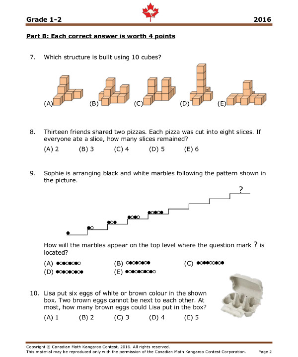 Đề thi Toán Quốc Tế Kangaroo cấp độ lớp 1