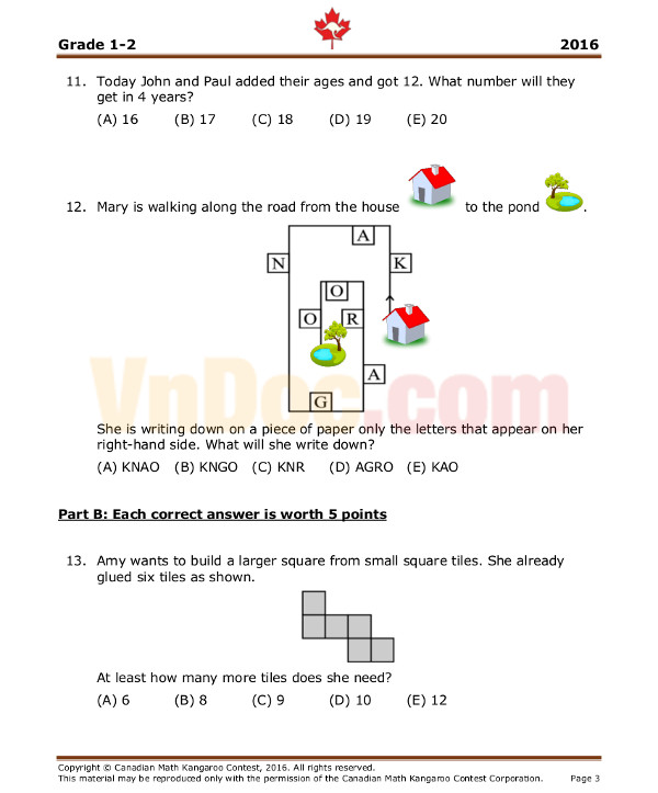 Tổng hợp đề thi Toán Quốc Tế Kangaroo năm 2016