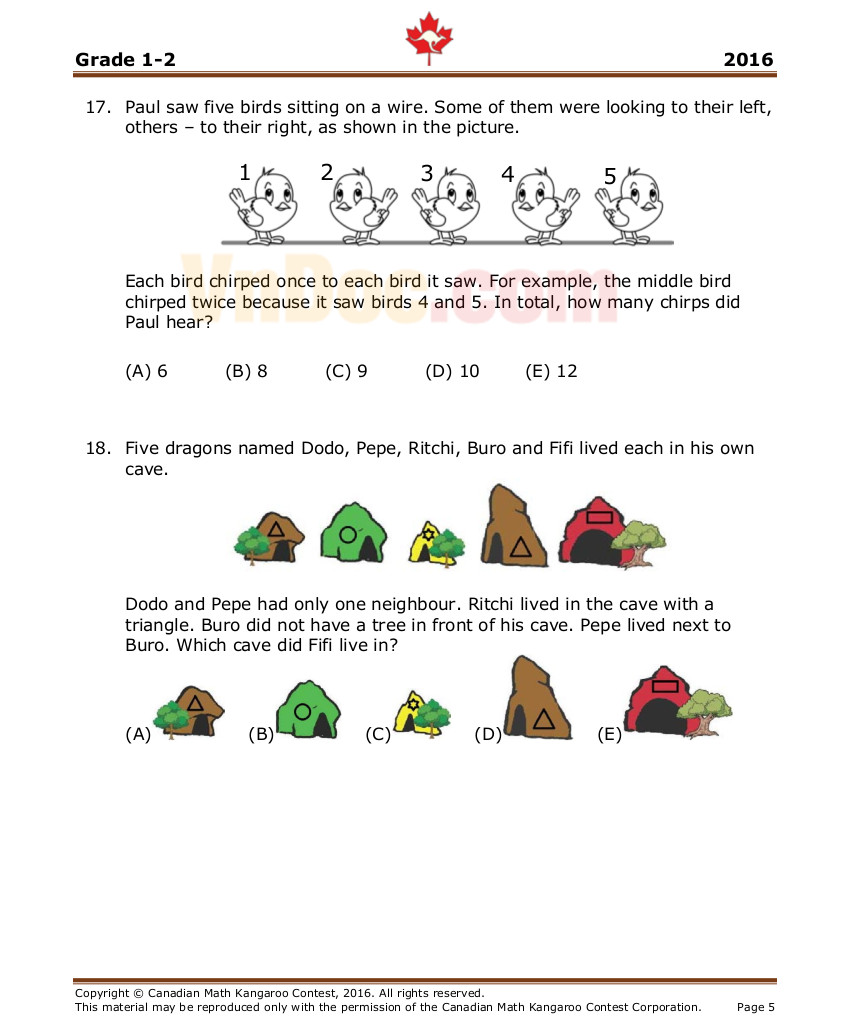 Tài liệu kỳ thi Math Kangaroo lớp 1 - 2