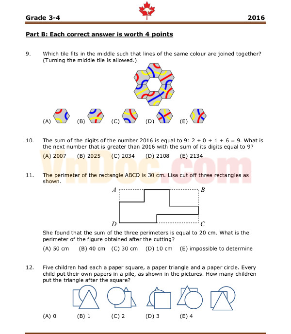 Đề thi Toán Quốc tế Kangaroo năm 2016 lớp 3 có đáp án