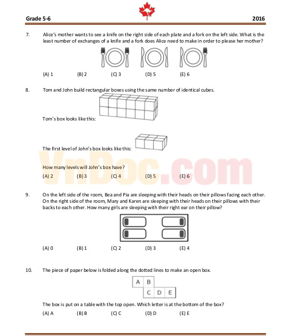 Đề thi Toán Quốc tế Kangaroo năm 2016 lớp 5, 6 có đáp án (Đề tiếng Anh)