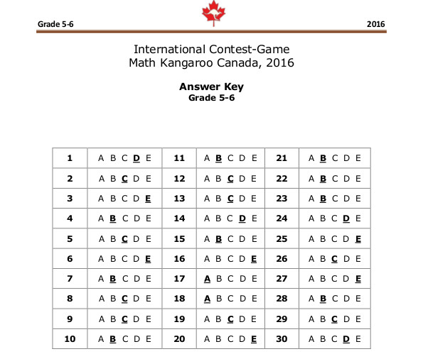 Đáp án Đề thi Toán Quốc tế Kangaroo năm 2016 lớp 5, 6