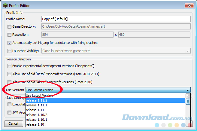 Chọn version Chọn version