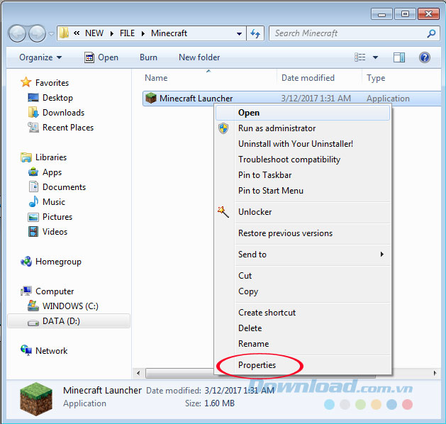 Chuột phải vào game Chuột phải vào game