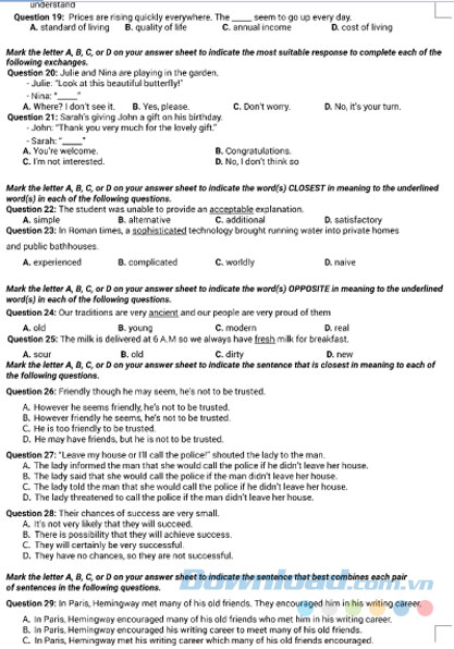 Đề thi thử Đại học 2017 môn Tiếng Anh trường Đại học Ngoại Thương Đề thi thử Đại học 2017 môn Tiếng Anh trường Đại học Ngoại Thương