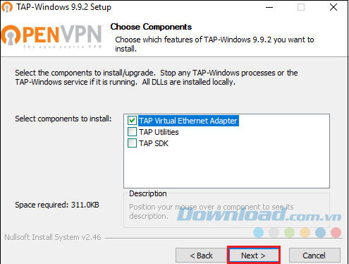 Đặt dấu tick vào dòng chữ đầu tiên và chọn Next để tiếp tục