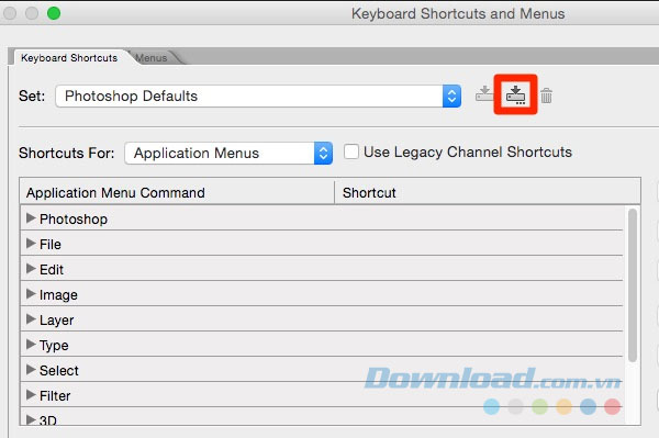Tạo phím tắt Photoshop
